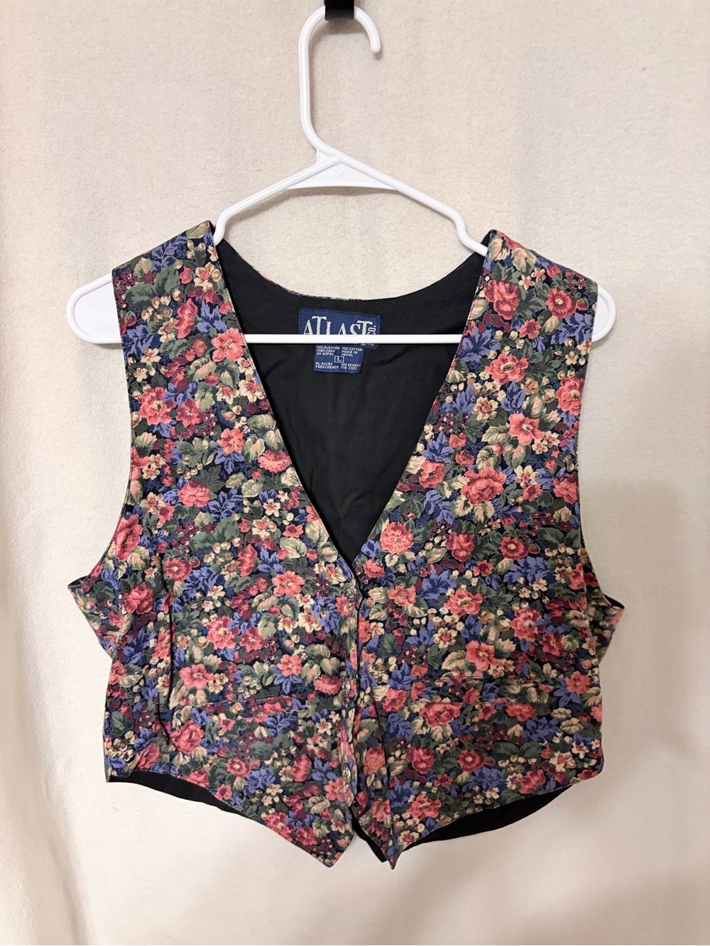 Vtg 1993 At Last Co Floral Print Cotton Vest Goblincore Whimsigoth Dark Coquette
